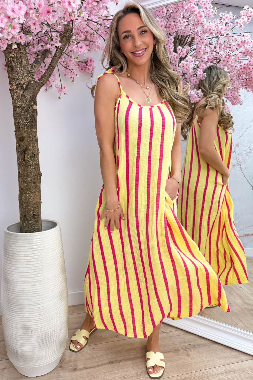 Sunshine stripes cotton maxi dress - Geel - Image 10