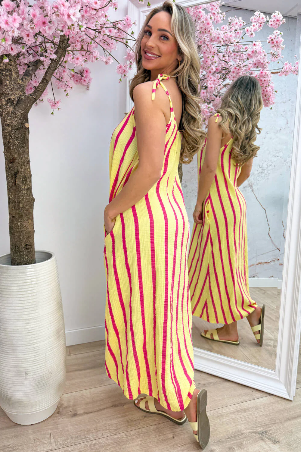 Sunshine stripes cotton maxi dress - Geel - Image 12