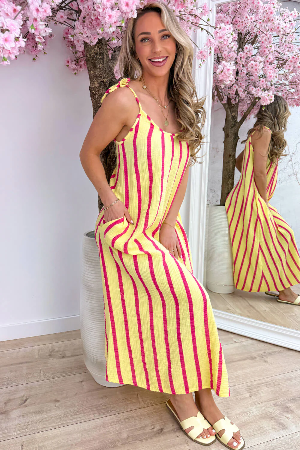 Sunshine stripes cotton maxi dress - Geel - Image 5