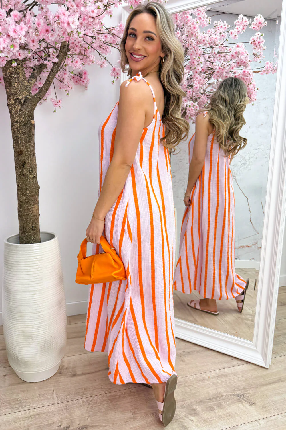 Sunshine stripes cotton maxi dress - Oranje - Image 4