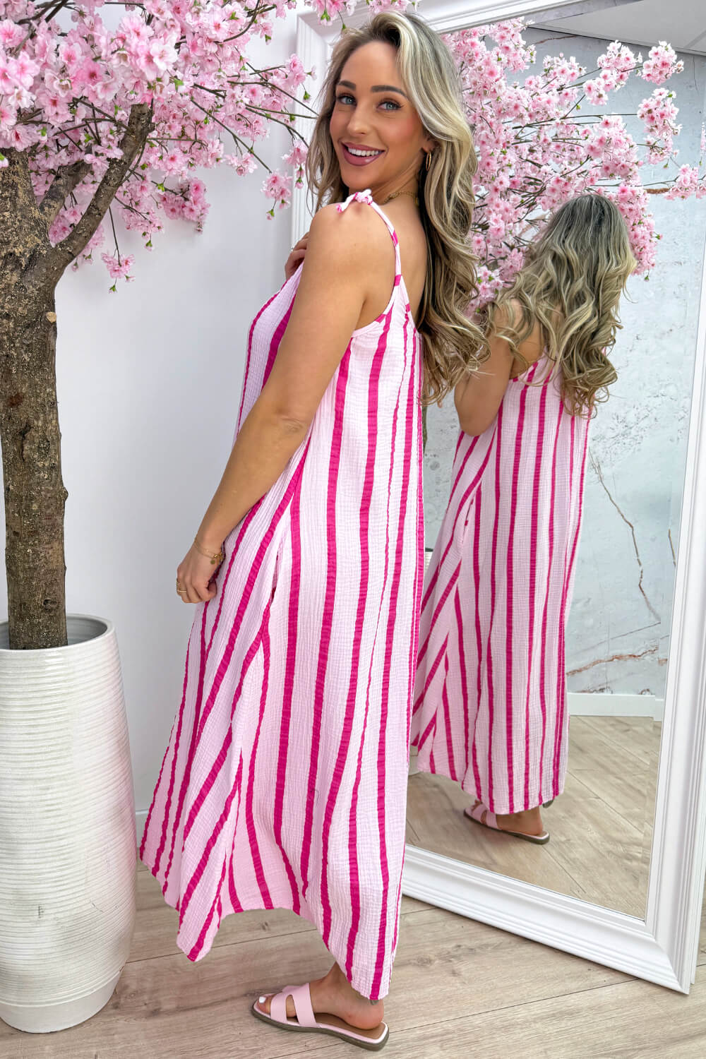 Sunshine stripes cotton maxi dress - Roze - Image 4