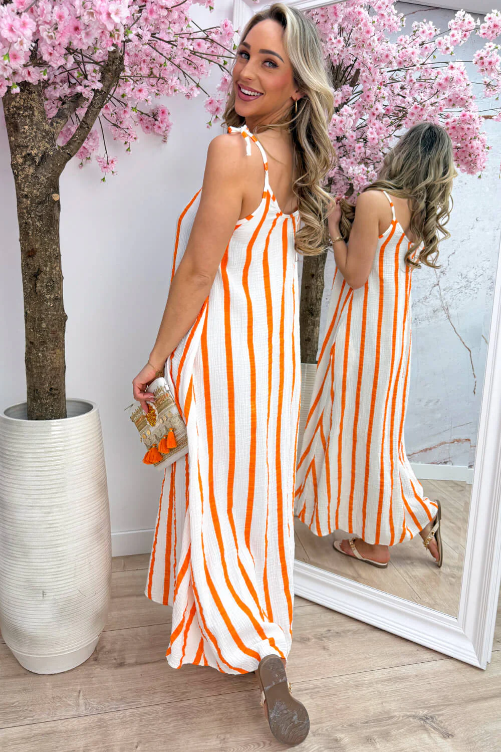 Sunshine stripes cotton maxi dress - Wit - Image 4