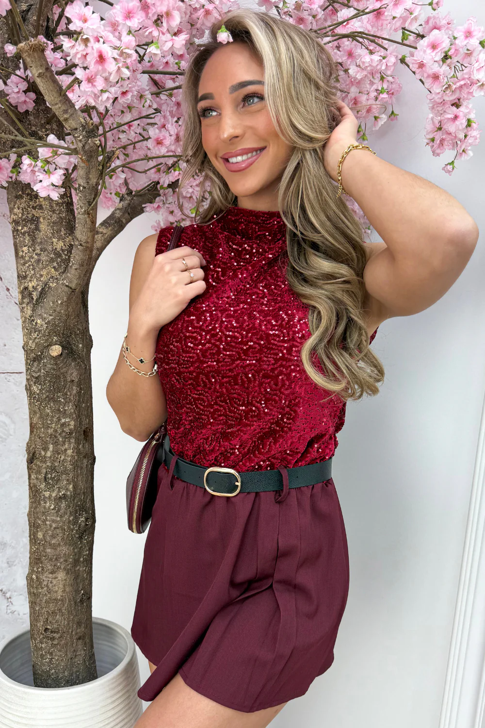 X-mas paillet dress (Incl. riem) - Bordeaux